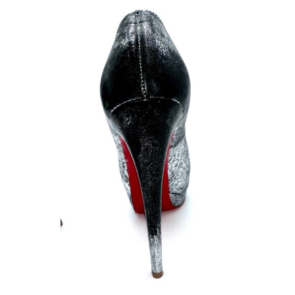 CHRISTIAN LOUBOUTIN Metallizzato Palais Royal 140 Platform Peep Toe 37 Silver - Picture 5 of 14